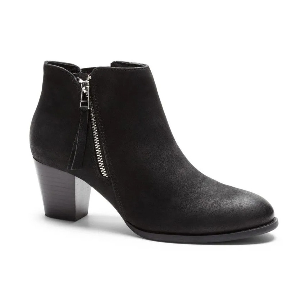 Vionic Sterling Womens Black Suede Block Heel Ankle Booties Wide Size 7.5 Boots